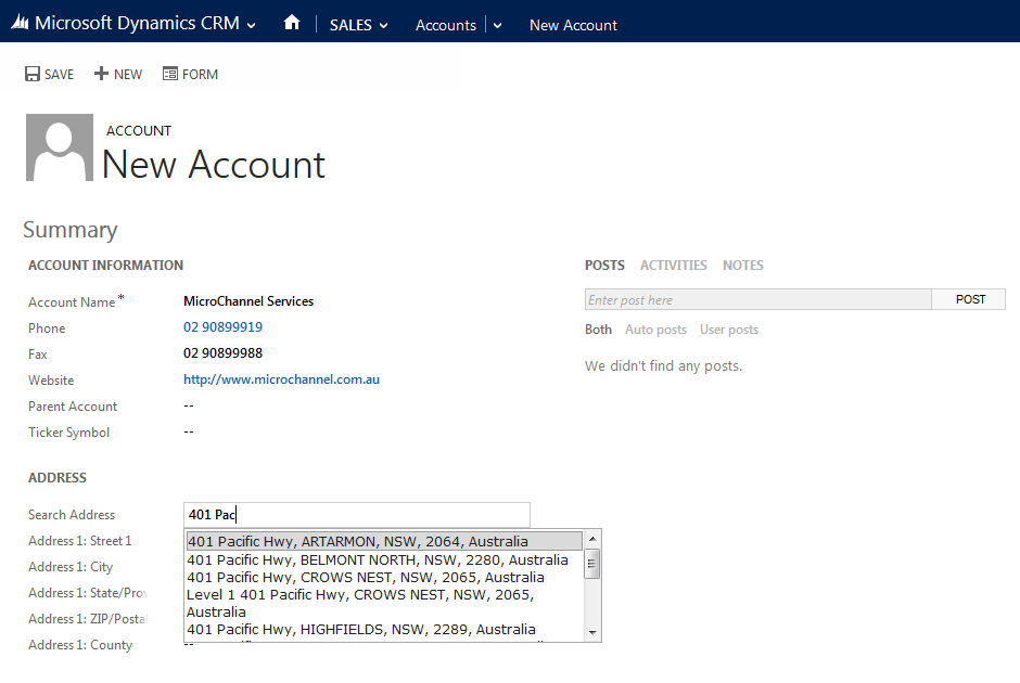 MS Dynamics Address integration